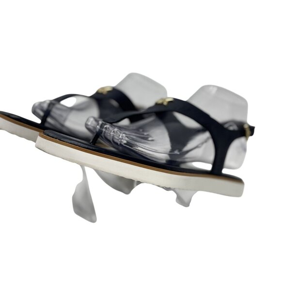 Michael Kors Womens Thong Sandals Size 9M Navy Gold Logo - Picture 9 of 12